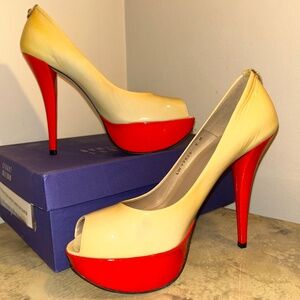 Stuart Weitzman patent leather peep toe heels (US 9)
